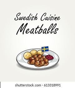 Swedish Cuisine - Vector Meatballs on Plate