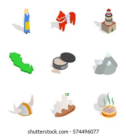Swedish cultural elements icons set. Isometric 3d illustration of 9 vector icons for web