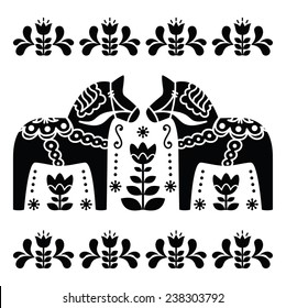 Swedish Dala or Daleclarian horse black and white folk art pattern 