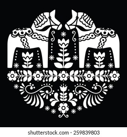 Swedish Dala or Daleclarian horse floral folk pattern on black