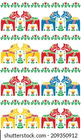 Swedish Dala or Daleclarian horse seamless folk art pattern 