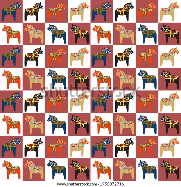 Swedish Dala Horse Wallpaper Pattern Scandinavian Stock Vector (Royalty