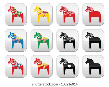 Swedish Dalecarlian, Dala horse vector buttons set