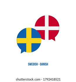Swedish to danish flags speech bubbles for language school, translation, international talks design.

