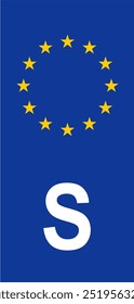 Euroband Sueca com Símbolo Nacional: Fundo Azul Representando a União Europeia e Identidade Sueca para Registro de Veículos.