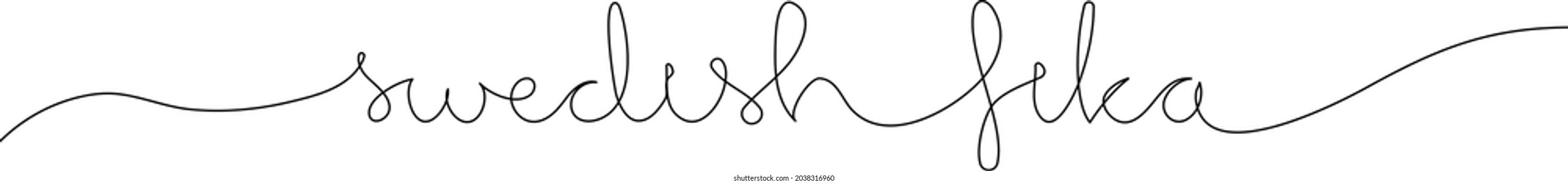 Swedish fika - handwritten text in continuous line. Minimalistic design. Vector illustration.