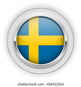 Swedish flag buttons with silver border on white background