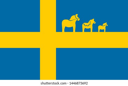 Schwedische Flagge mit Dala-Pferd, einfache Design, Vektorgrafik