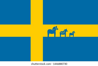 Schwedische Flagge mit Dala-Pferd, einfache Design, Vektorgrafik