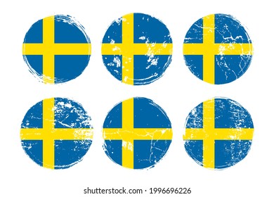 Swedish Flag grunge textures set. National flag of Kingdom of Sweden. Grungy effect templates collection for greetings cards, posters, celebrate banners and flyers. Vector illustration.