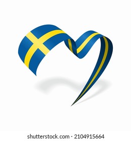 Swedish flag heart shaped ribbon. Vector illustration.