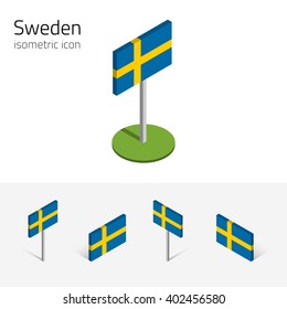 Swedish flag (Kingdom of Sweden), vector set of isometric flat icons, 3D style, different views. Editable design elements for banner, website, presentation, infographic, poster, map. Eps 10