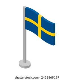 Schwedische Flagge mit Pole - Hand gezeichnete isometrische Vektor-Illustration. 