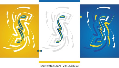 Swedish flag ribbon vector illustration set on yellow white blue isolated background. Simple usage flag of Sweden for poster, brochure, flyer, cover, banner, holidays, carnevals, festive, anniversarie