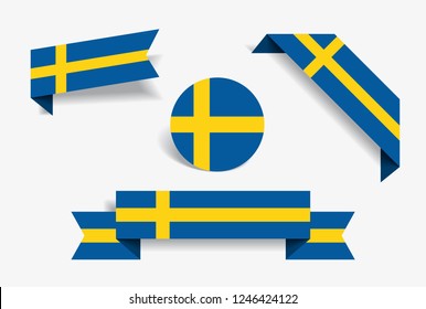 Swedish flag stickers and labels set. Vector illustration.