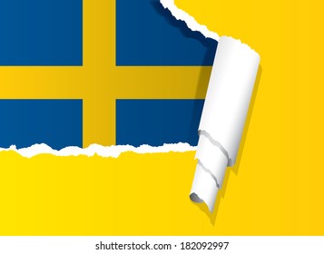 Swedish flag under ripped paper vector illustration.