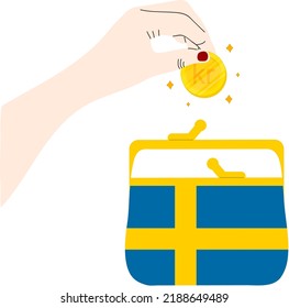 Swedish Flag vector hand drawn flag, Swedish krona vector hand drawn 