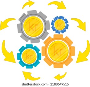 Swedish Flag vector hand drawn flag, Swedish krona vector hand drawn 