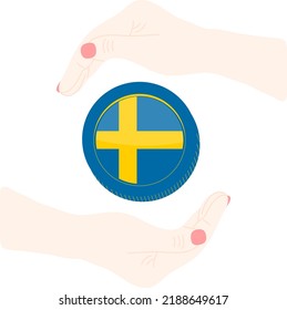 Swedish Flag vector hand drawn flag, Swedish krona vector hand drawn 