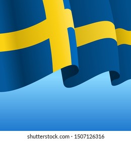 Swedish flag wavy abstract background. Vector illustration.