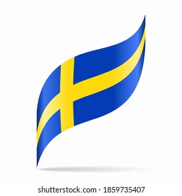 Swedish flag wavy abstract background. Vector illustration.