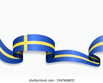 Swedish flag wavy abstract background. Vector illustration.