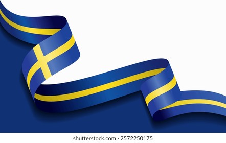 Swedish flag wavy abstract background. Vector illustration.