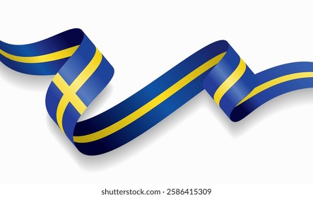 Swedish flag wavy abstract background. Vector illustration.