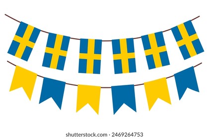 swedish flags garland, bunting garland, vector illustration, isolated on white