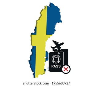 Swedish flight ban. Passport icon and Swedish flag.