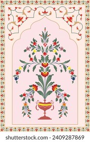 Swedish folk art flower design. Digital flower textile design, digital print. Botanical floral ethnic motif.