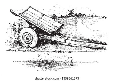 Swedish Grain Cart Is A Trailer Towed By A Tractor With A Built In Auger Conveyor System Usually With A Large Capacity, Vintage Line Drawing Or Engraving Illustration.