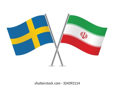 Swedish and Iranian flags. Vector illustration.