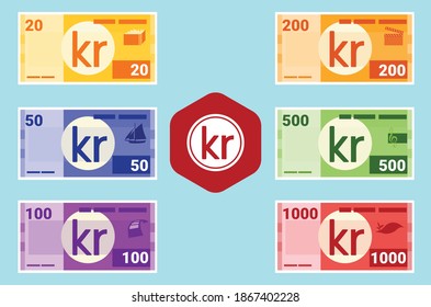 Swedish krona Banknotes in various value money vector icon logo and design. Sweden business, payment and finance element. Can be used for web, mobile, infographic, and print.