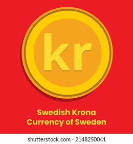 Swedish Krona official Currency Symbol of Sweden. Krona golden coin vector illustration template. Sweden money sign. 