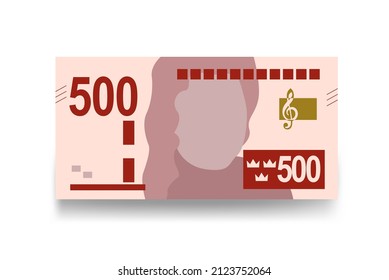 Swedish Krona Vector Illustration. Sweden Money Set Bundle Banknotes. Paper Money 500 Kr. Flat Style. Isolated On White Background. Simple Minimal Design.