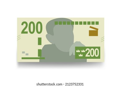 Schwedische Krona-Vektorgrafik. Schweden hat Banknoten im Paket zusammengestellt. Papiergeld 200 kr. Flacher Stil. Einzeln auf weißem Hintergrund. Einfaches minimales Design.