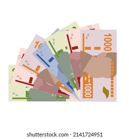 Swedish Krona Vector Illustration. Sweden Money Set Bundle Banknotes. Paper Money 100, 200, 500, 1000 Kr. Flat Style. Isolated On White Background. Simple Minimal Design.