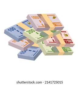 Swedish Krona Vector Illustration. Sweden Money Set Bundle Banknotes. Paper Money 100, 200, 500, 1000 Kr. Flat Style. Isolated On White Background. Simple Minimal Design.