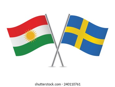 Swedish and Kurdish flags. Vector illustration.