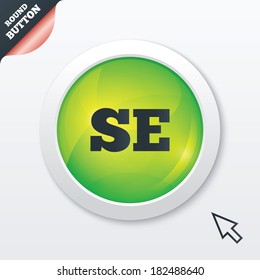 Swedish language sign icon. SE Sweden Portugal translation symbol. Green shiny button. Modern UI website button with mouse cursor pointer. Vector