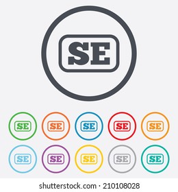 Swedish language sign icon. SE Sweden Portugal translation symbol with frame. Round circle buttons with frame. Vector