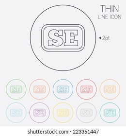 Swedish language sign icon. SE Sweden translation symbol with frame. Thin line circle web icons with outline. Vector