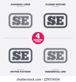 Swedish language sign icon. SE Sweden translation symbol with frame. Diagonal and horizontal lines, classic outline, dotted texture. Pattern design icons.  Vector