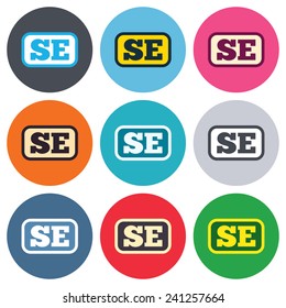 Swedish language sign icon. SE Sweden translation symbol with frame. Colored round buttons. Flat design circle icons set. Vector