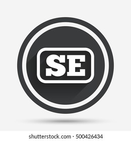 Swedish language sign icon. SE Sweden translation symbol with frame. Circle flat button with shadow and border. Vector