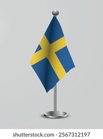 Swedish National Flag on Stand. Representation of the Italian flag for official meetings, conferences, official events and international events of the country.