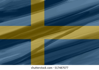  Swedish painted / drawn vector flag. Dramatic, unusual look. Vector file contains flag and texture layers