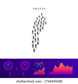 Swedish People Icon Map. Detailed Vector Silhouette. Mixed Crowd Of Men And Women. Population Infographics. Isolated Vector Illustration.