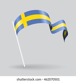 Swedish pin icon wavy flag. Vector illustration.